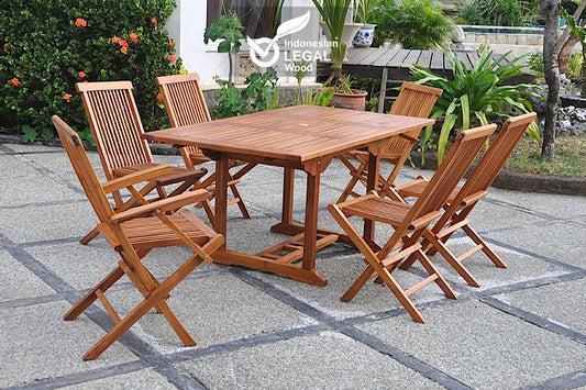 Ausziehbares rechteckiges Teakholz-Gartenset 6 Plaetze