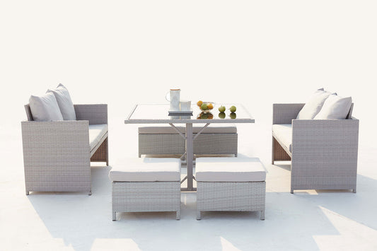 Stapelbares Gartenset 8 Plaetze Sofas und Hocker aus geflochtenem Kunstharz