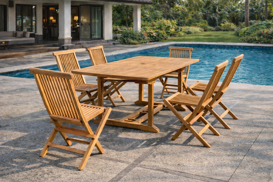Ausziehbares rechteckiges Gartenset aus Teak 6 Plaetze