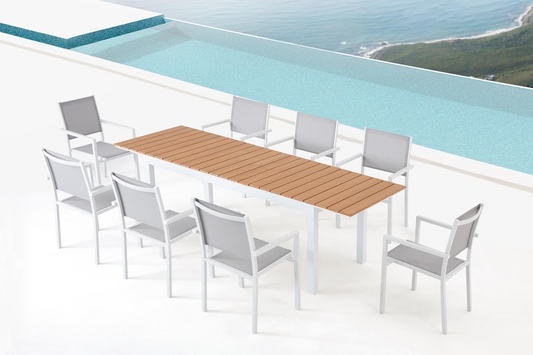 Ausziehbarer Gartentisch 8 Plaetze aus Aluminium und Holz