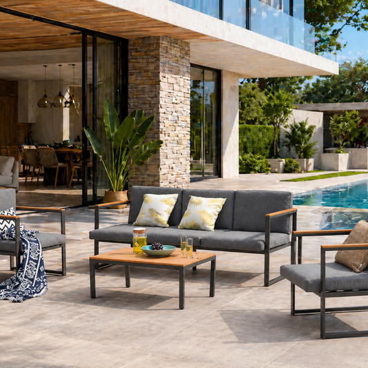 Gartenset niedrig aus grauem Aluminium